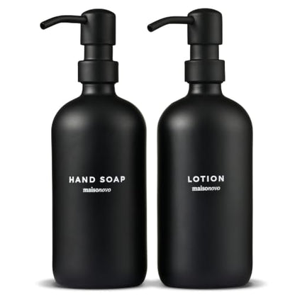 MaisoNovo Soap Dispenser 2-Piece Set | 16.9oz Black Bottles with Black Plastic Pumps - color: Black/Black