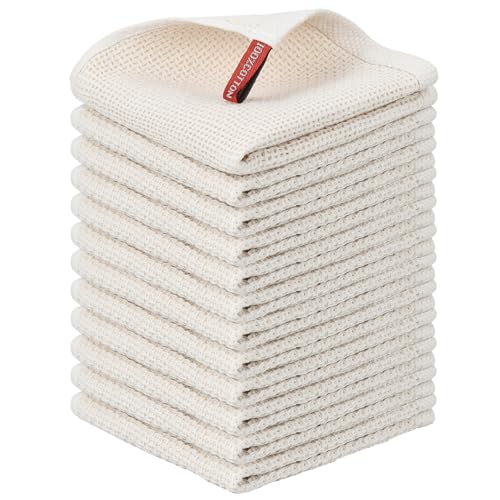 Niallant 12 Pack Cotton Kitchen Towels, Soft & Absorbent Dish Rags, 12x12 Inch - color: Beige, size: 12 x 12 - 12 Pack