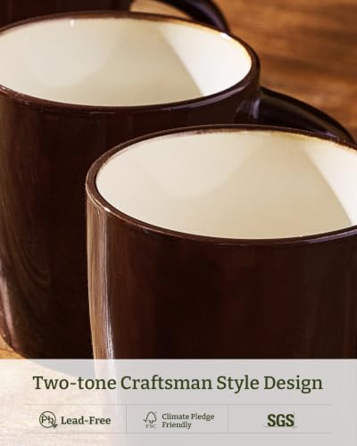 famiware Coffee Mugs Set of 4, Milkyway 13 oz Ceramic Cup Set with Handle | Stoneware Mug Set for Tea, Coffee, Latte, Cappuccino, Cocoa, Microwave and Dishwasher Safe, Light Khaki & Cocoa - color: Milkyway-Light Khaki & Cocoa, size: 4 Count (Pack of 1)