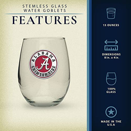 Heritage Pewter Alabama Stemless Glass Water Goblets – Set of 2 | 15 OZ Water Goblets | Expertly Crafted Pewter Glass - style: Alabama