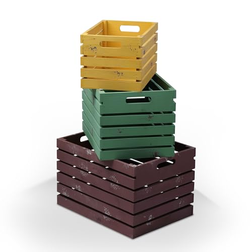 wald imports - Set of 3 Red, Green & Gold Wooden Crates for Storage - Decorative Wooden Crate Set for Home Decoration & Display - Vintage Storage for Household Goods - color: Red, Green, Gold