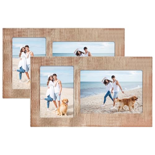 YESKAY 4x6 and 5x7 Collage Picture Frame Set of 2,Real Glass 2-Opening Wooden Photo Frames,Display 4 by 6 and 5 by 7 Photos for Wall Decor or Tabletop,Rustic Brown - color: Rustic Brown, size: 4x6&5x7-2 Opening(OD:7x12in)