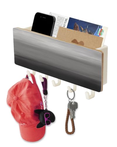 Key Holder for Wall Black Grey Key and Mail Holder with Shelf 5 Hooks Storage Key Organizer Rack Gradient Pure Color Wood Wall Key Hanger for Entryway Hallway Kitchen Office Home Decor - color: Black, size: White