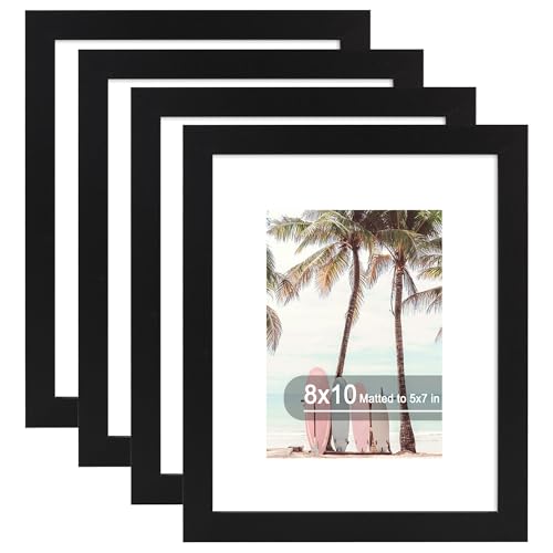 Hongkee 8x10 Picture Frame (4 Pack, Black) Made of Real Glass and Wooden Frame - Display Pictures 5x7 with Mat or 8x10 Without Mat, 8 by 10 Photo Frames TableTop Display and Wall Mounting - color: Black, size: 8x10 in
