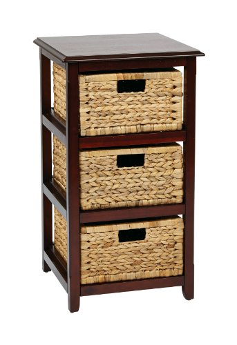OSP Home Furnishings Seabrook Storage Tower with Solid Wood Frame and Natural Baskets, 3-Drawer, Espresso Finish - color: Espresso Finish, size: 3-Drawer
