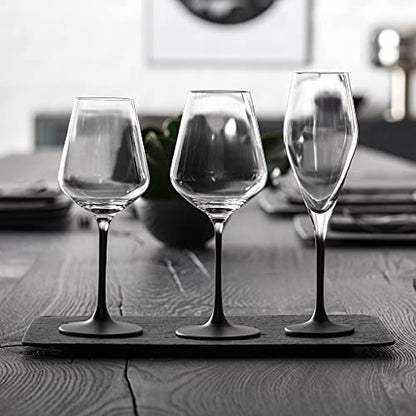 Villeroy & Boch Manufacture Rock Set of 4 White Wine, Crystal Glass Black Stem, Dishwasher Safe | Black-stemmed crystal glass wine goblets, hand wash only, freshen up the table for white wine service - color: Clear/Black
