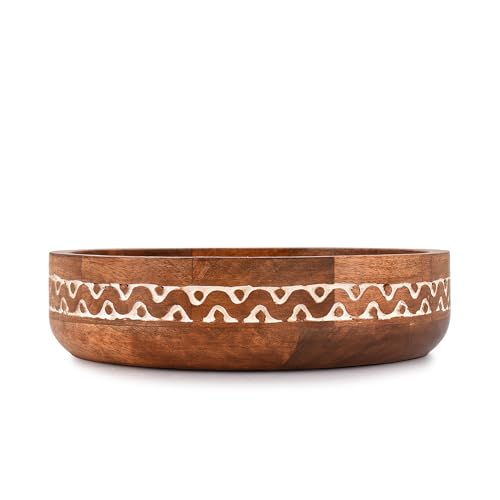 Mango Wood Round White Decorative Bowls for Rustic Home Decor Table Centerpieces Home Party Wedding Décor (10" x 10" x 2.5")