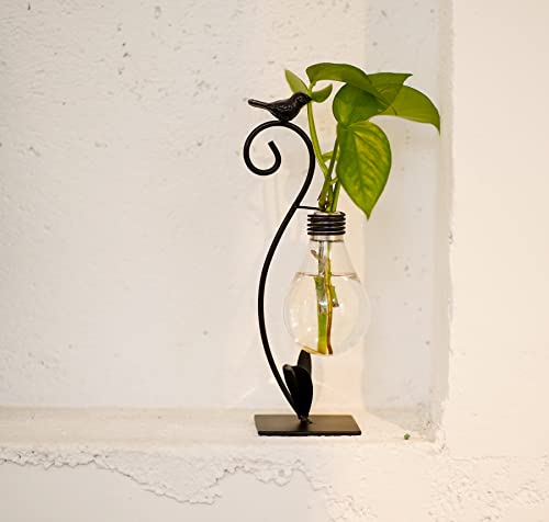 Tabletop Bird Planter Propagation Station, Narrow Mouth Bulb Glass Vase | Thoughtful Gift for Bird Lovers, Hydroponic Vase, Sturdy& Well-Packaged, Home Office Accent, Great for Small Plants& Cuttings - color: Bird