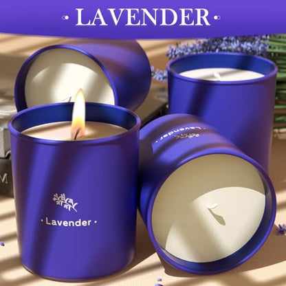 Lavender Scented Candle, 8 oz Soy Wax Jar Candle for Women, 45 Hour Burn | Long Lasting Candle for Home Scented, Purple Glass Jar Gift for Girl, Chrismas Mother's Day Valentine's Day Birthday, 4 Pack