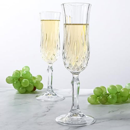 Champagne Flutes Set of 12, 4 oz Vintage Champagne Glasses with Cut Design | Elegant Stemware for Champagne, Prosecco, Mimosa, Dishwasher Safe, Ideal for Weddings, Parties, and Home Use