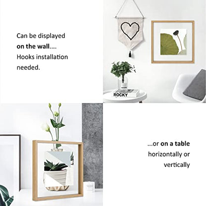 MUYE 10x10 Floating Frame Set of 2,Double Glass Square Photo Frame,Display Any Size Photo up to 10x10,Wall Mount or Tabletop Standing,Natural - color: Natural, size: 10x10