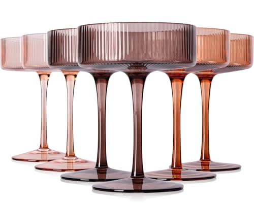 Brown Coupe Glasses Set of 6 |9 oz earth tones Brown martini Glasses |Melanin Cocktail Glasses Set,Champagne Coupe Glasses for Margarita, Bar,Dessert Glass - color: Melanie