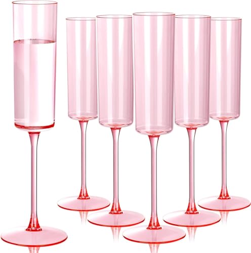 Ciaell 24 Pack Pink Plastic Champagne Flutes for Weddings Birthdays | 6 oz Pink Square Toasting Cups, Heavy Duty Plastic, Champagne Wine Mimosas Cocktails for Anniversaries Parties Baby Showers - color: Pink, size: 6 oz