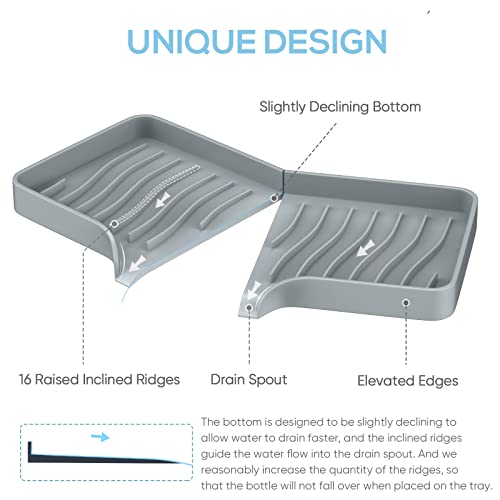 Kitchen Sink Tray,Self Draining Kitchen Soap Tray Soap Holder Silicone Sponge Holder for Kitchen Sink,Kitchen Bathroom Sink Caddy Sink Organizer for Sponge,Soap Dispenser,Dish Scrubber,Palm Brush - color: Cool Gray