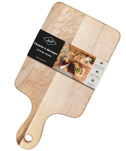 Labell Canadian Maple Wood Cutting Board with Handle, 6 x 12 x 0.75 in | Multi-Purpose Charcuterie Board, Flat Paddle, for Meat, Cheese, Veggies, Serving - size: Mini (6" x 12")