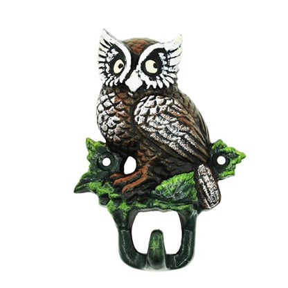 Rustic Coat Key Hanger, Owl Decorative Wall Mounted Coat Hooks, Cast Iron Animal Hooks Coat Towel Bag Hat Hanger Multiuse Entryway - color: Painted Owl