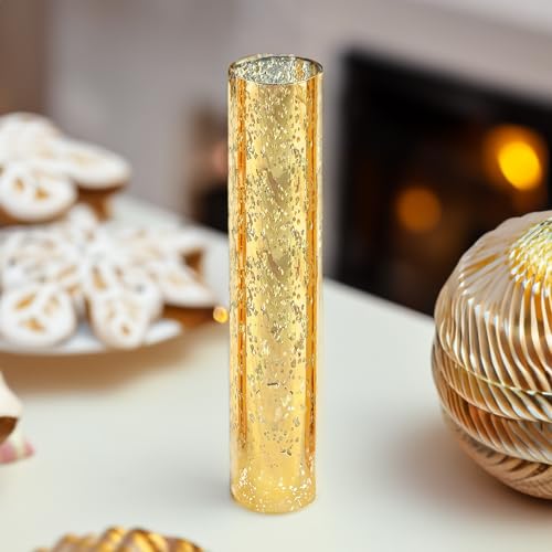 WGVI Hurricane Candle Holder Sleeve, W: 2.5", Ht: 14", Gold Speckled Glass Cylinder Open Both Ends, Chimney Tube Shade, 2 Pieces - color: Gold Speckle, size: 2.5x14"H
