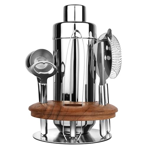 6-Piece Stainless Steel Cocktail Shaker with Stand Including 25 oz Shaker