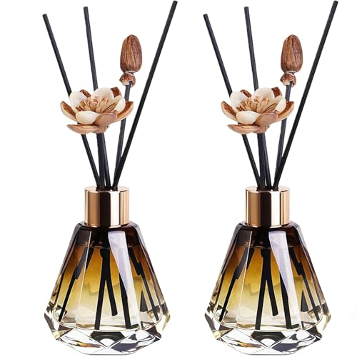 2PCS 60ml/2oz Empty Refillable Glass Diffuser Bottle Diffuser Jars Aromatherapy Storage Container Fragrance Accessories Use for DIY Replacement Diffuser Sticks Decor ( Amber Gradation) - color: Amber