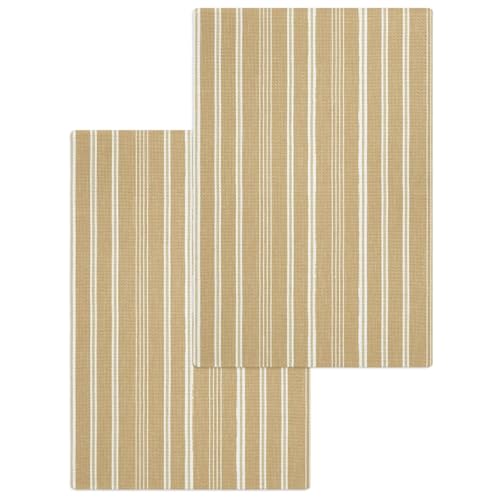 Brown Beige Striped Hand Towels Set, Waffle Weave Kitchen Towels 2 Pieces, Farmhouse Stripes Modern Vintage Microfiber Hair Face Bath Tea Towel Absorbent Quick Drying Cleaning Dish Cloths, 15.7"x23.6" - color: Beige, Sand, White, size: 2PCS,15.7"x23.6"