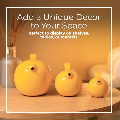 Set of 3 Bird Decorative Figurine – Ceramic Stoneware Decor Sculpture Accent – Figurines & Sculptures Home Decor for Office, Bedroom & Living Room – 8", 6" & 4", Yellow