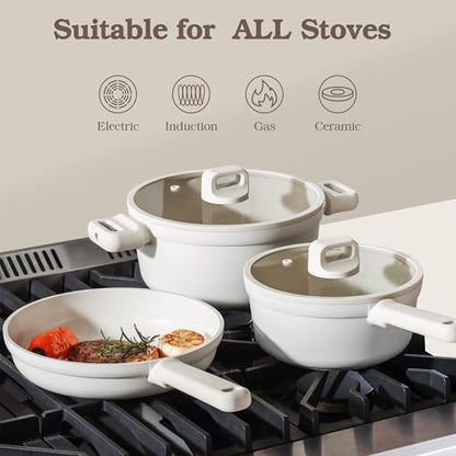 SENSARTE Ceramic Pots and Pans Set Nonstick, 20Pcs Cookware Set, White | Non Stick Ceramic Coating, Non-toxic Healthy Kitchen Cooking Set, Induction Compatible, Dishwasher Safe, PFAS/PTFE/PFOA Free - color: Cream White