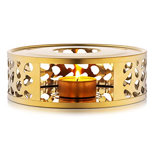 Teapot Warmer, Brushed Stainless Steel Tea Warmer with Tealight Holder, Gold - size: 5.9 in-Gold