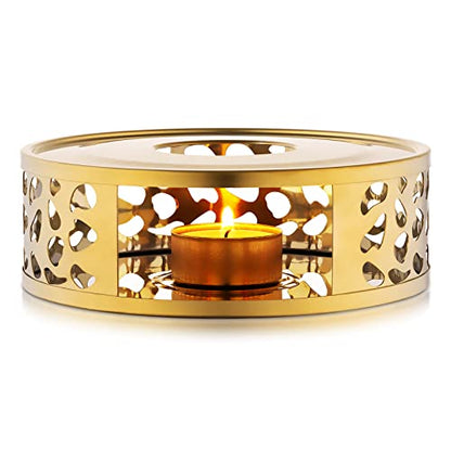 Teapot Warmer, Brushed Stainless Steel Tea Warmer with Tealight Holder, Gold - size: 5.9 in-Gold