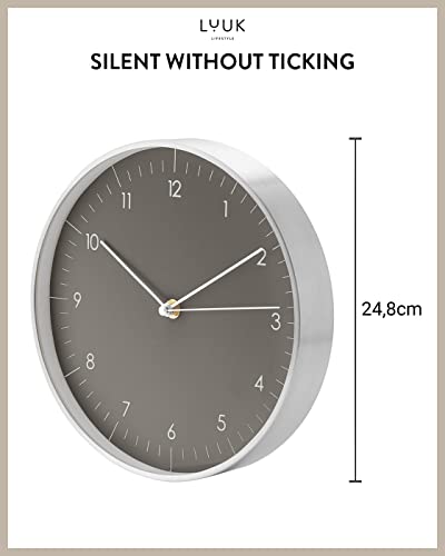 Modern Silent Quartz Wall Clock, 10in, Dark Grey & Silver | Designed in Germany, Simple & Elegant, Non-ticking, Analog, Battery operated, Housewarming gift, for Living room, Bedroom - color: Dark Grey, 10"