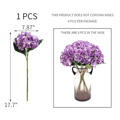 Kimura's Cabin 6Pcs Artificial Hydrangeas Flower Silk Fake Flowers,Purple | Faux Hydrangea Flowers with Stems,Wedding Party Bouquet Arrangements,Home Table Centerpieces,Vase Filler Plants,Office Deco - color: Purple