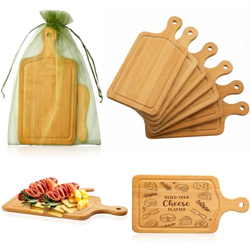 Nuenen 6 Pcs Small Charcuterie Boards Gift Bulk | Small Wood Cutting Boards with Knives and Organza Bags, Bridal Baby Shower Game Prizes, Wedding Favors and DIY Guest Gifts - color: Bamboo Color, size: Square