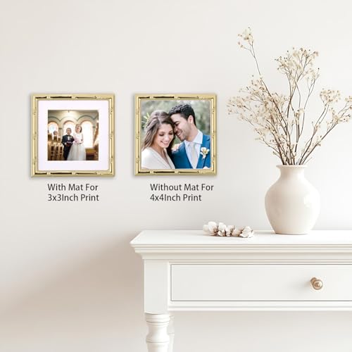 YiPinYin 4x4'' Gold Bamboo Design Metal Frame with mat for 3x3'' Set of 2, 3x3'' Elegant Gold Plated Metal Frame, Soft Touch Velvet Mat Desktop Frame - color: Gold, size: 4x4 Mat 3x3 2PK