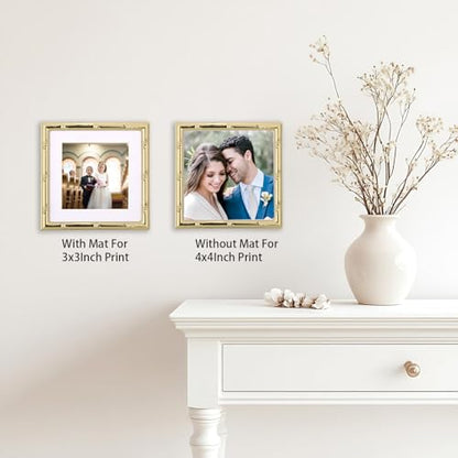 YiPinYin 4x4'' Gold Bamboo Design Metal Frame with mat for 3x3'' Set of 2, 3x3'' Elegant Gold Plated Metal Frame, Soft Touch Velvet Mat Desktop Frame - color: Gold, size: 4x4 Mat 3x3 2PK