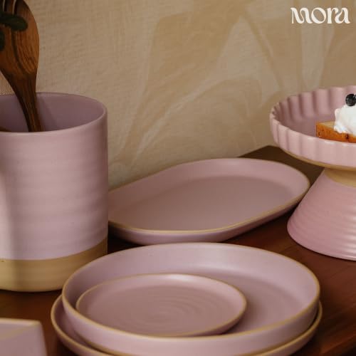 Mora Medium Dishes Set of 4, 35oz Ceramic Pottery Pasta Plate/Wide Bowls - Microwave, Oven and Dishwasher Safe - Dawn - color: Dawn
