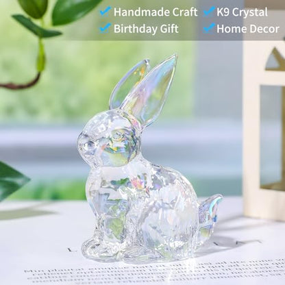 Crystal Rabbit Bunny Figurine Collectibles Spring Easter Bunny Zodiac Decorations Glass Art Animal Paperweight Easter Home Decor Creative Gift