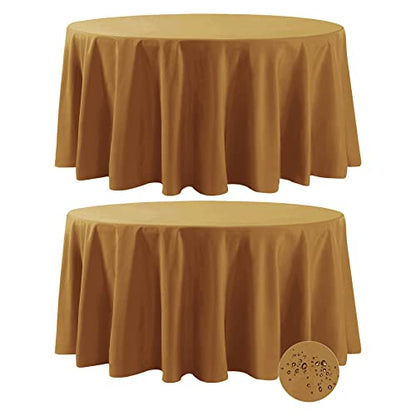 Fokitut 2 Pack Waterproof Round Tablecloth, 108 Inch, Stain Resistant and Wrinkle Polyester Table Cloth, Fabric Table Cover for Kitchen Dining, Wedding, Party, Holiday Dinner-Gold - color: Gold, size: Round-108''-2pack
