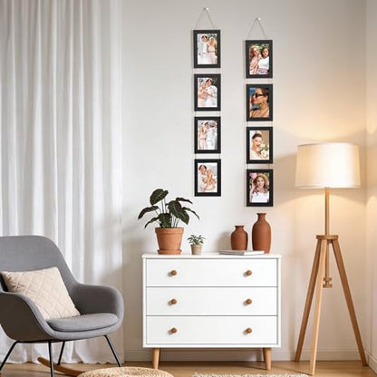 2 Pack Hanging Collage Picture Frames Set, 4 Openings Each For 4x6 Inch Photos, Vertical Multi Photo Display with String For Wall Decor