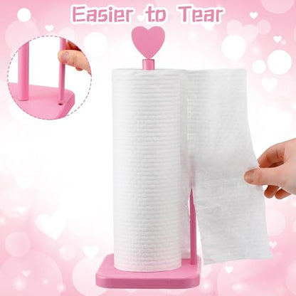 Leinuosen Valentines Day Pink Heart Paper Towel Holder Cute Heart Wooden Paper Towel Holder Pink Bathroom Countertop Accessories Kitchen Roll Stand Organizer Standing Apartment Decor Housewarming Gift - style: Heart