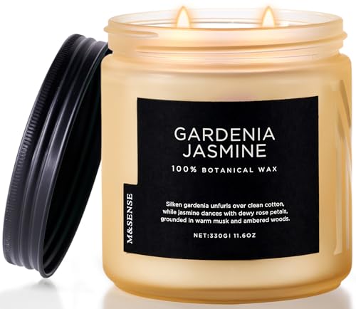 M&SENSE Gardenia Jasmine Scented Candles for Home - 11.6oz Organic Soy Wax | 70-Hour Long Lasting, Clean Natural Non Toxic, Slow Burn, Floral Scent Aromatherapy for Spa Stress Relief & Housewarming - color: Gardenia Jasmine, size: Medium Jar