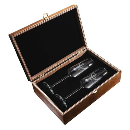 Personalized Champagne Flutes in Wooden Gift Box – Engraved Wedding Champagne Glass Set of 2, Custom Design & Name, Luxury Wedding Gift (Champagne Flutes-Box Set) - color: Champagne Flutes-Box Set