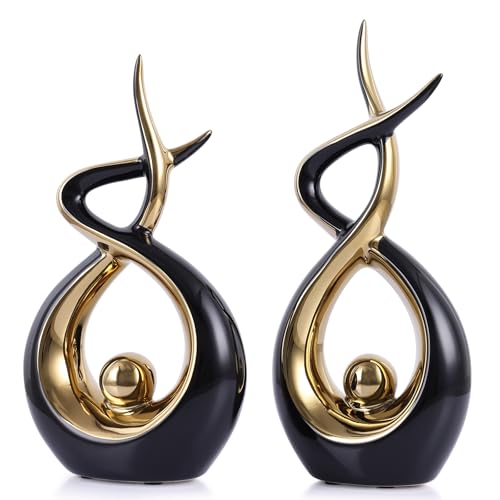Gold Black Abstract Ceramic Modern Sculpture, Knick Knacks Statues for Living Room, Shelf, TV Stand, Coffee Table, Dining Room, Office, Bedroom, Home Decor, Centerpiece, Great Gift Idea - color: Black Gold