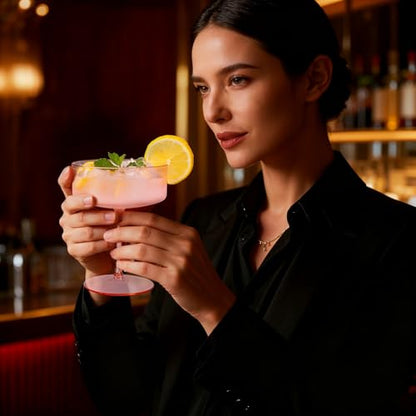 Ciaell 12 Pack 10 oz Pink Plastic Martini Glasses for Bar | Heavy Duty Plastic, Stemmed Coupe Shape, Cocktail Margarita Whiskey and Wine Service, Weddings and Parties - color: Basic Pink