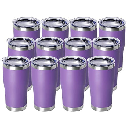 DOMICARE 20oz Tumbler with Lid Stainless Steel Tumblers Bulk, Double Wall Vacuum Insulated Coffee Travel Mug Powder Coated Tumbler, 12 Count (Pack of 1) Purple - color: Purple, size: 12 count