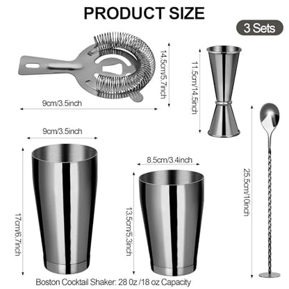Mwellewm Cocktail Shaker Boston Shaker Set 15 Pcs Professional Bartender Kit Bar Shaker Stainless Steel Drink Shaker Bartending Beginner Martini Shaker Tin Mixed Alcohol Shaker Tool(Black) - color: Black