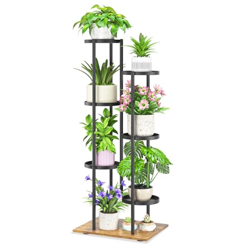 iDavosic.ly 6 Tier Plant Stand Indoor Outdoor, Black & Brown, 7.9 Inch Tray | Tiered Multiple Flower Holder, Orchid Display Rack for Patio Porch Balcony Outdoor, High Large Narrow Space Saving - color: Modern Black, size: 6 Tier