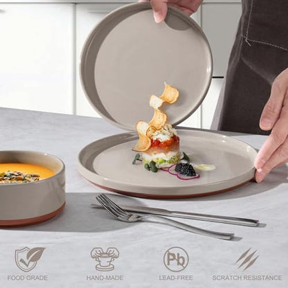 LIANYU Plates and Bowls Sets, 24 Pieces Stoneware Dinnerware Set for 8 | Modern Kitchen Dinner Set Ceramic Dishware Dishes Set, Microwave and Dishwasher Safe, Terra Brown - color: Terra Brown
