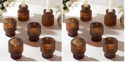 6 Pcs Amber Candlestick Holders - Glass Taper Candle Holders Tealight Votive Candle Holders for Table Centerpieces, Wedding, Dinner Party, Home, Gifts (Pack of 2) - color: Amber, size: 6Pcs (Pack of 2)