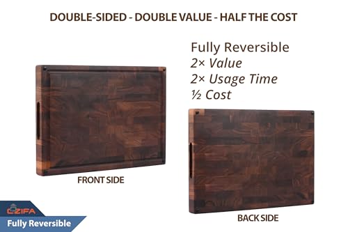 American Black Walnut Wood Cutting Board 20"x15"x2" Large | End Grain Butcher Block, Juice Groove, Inner Handles, Finished with Linseed Oil, Beeswax, Lemon Oil, Giftbox - size: 20 x 15 x 2 in