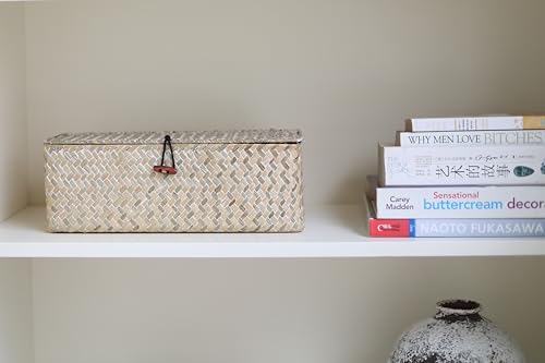3 Section Seagrass Storage Basket, Handmade Shelf Baskets with Lid for Bathroom/Closet/Livingroom - color: Whitewash 3 Section with Lid