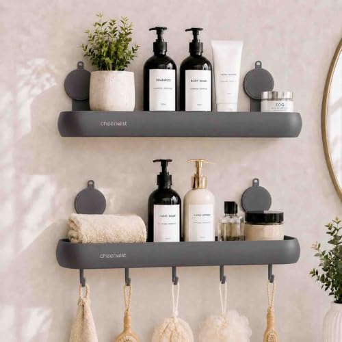 Shower Caddy Suction Cup, No-Drill Shower Organizer Shelf, 2 Pack | Large Capacity, Rustproof Aluminum, 2 Install Ways, Includes Hooks&Hanging Bar,Wall-Mounted Bathroom Organizer Storage Holder - color: Dark Gray